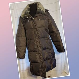 Michael Kors Puffer Coat Faux Fur Trimmed Removable Hood. No Size Tag Fits M/L